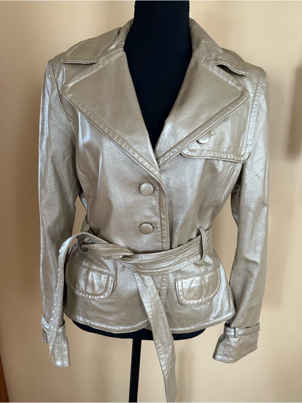 Vintage 90’s Newport News Metallic Tan Leather Women’s Jacket Size 16/XL